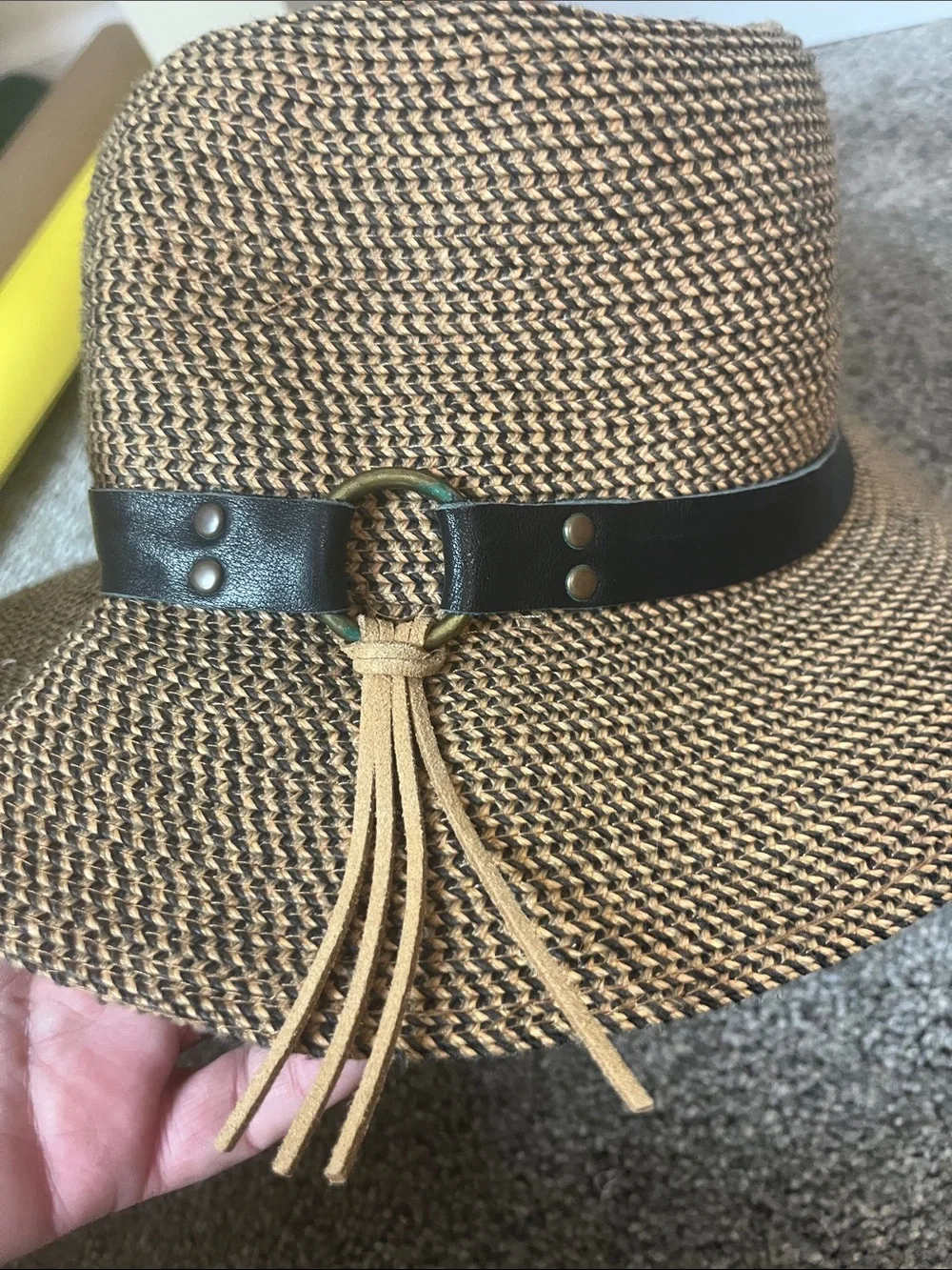 Sunday Afternoons Wide Brim Straw Cloche Hat Leather Band OS UPF 50 Protection